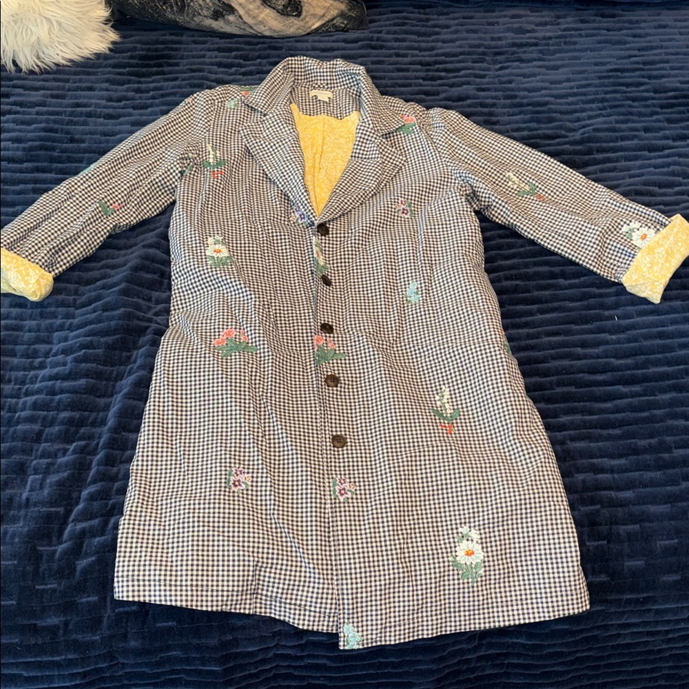 Sundance Boutique Checkered Trench Coat with Floral Accents
